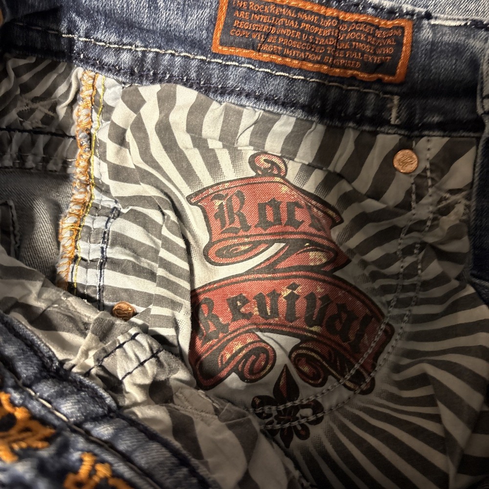 Rock Revival Eben Straight Leg Jeans Mens Size 30 Distressed Blue Acid Wash - Picture 13 of 14